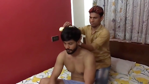 Two horny guys in a group sex video